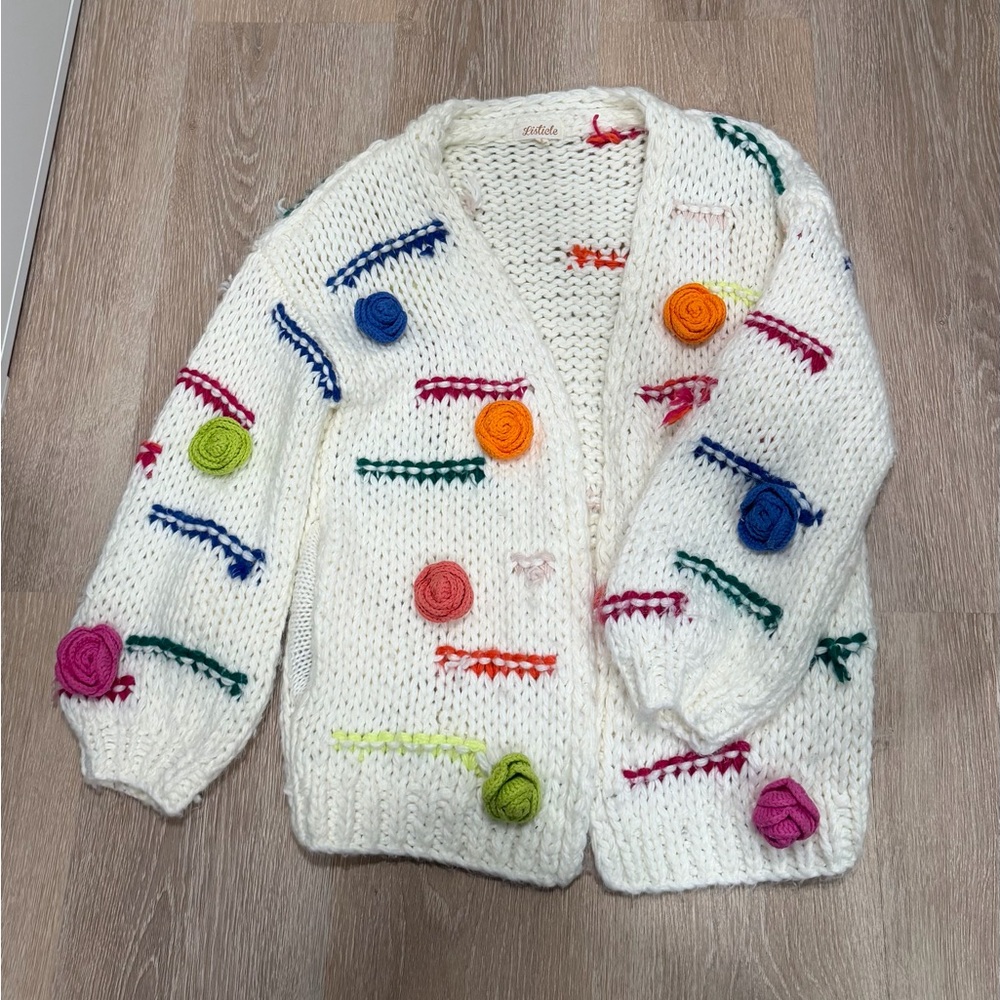 Listicle Cream and Pink Knit Sweater